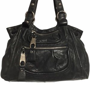 B. MAKOWSKY BLACK PEBBLED LEATHER HOBO SATCHEL LIKE NEW!